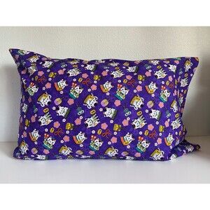 Purple Maneki-Neko Pattern Pillowcase | Handmade | 100% Cotton